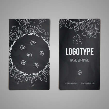 Set of vector design templates. Business card with floral circle ornament.のイラスト素材
