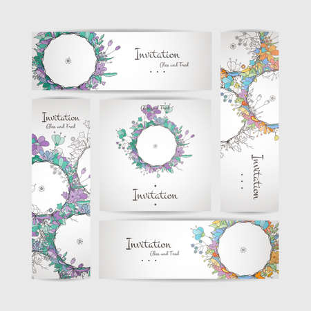 Set of vector design templates. Business card with floral circle ornament.のイラスト素材