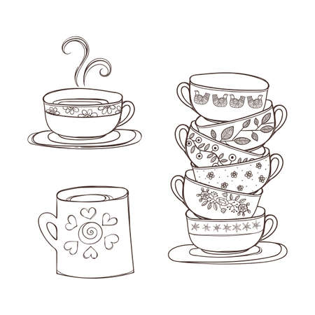 Set of cups and mug. Vector illustration.のイラスト素材