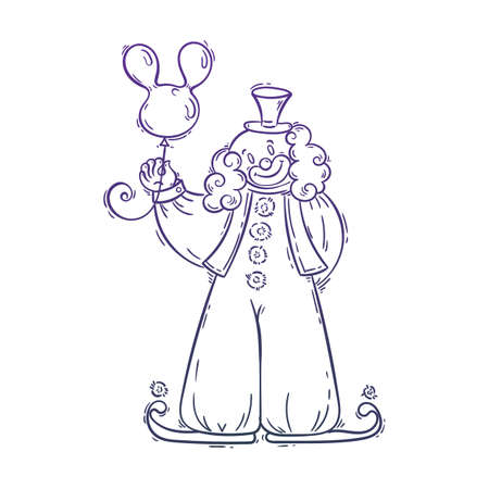Vector circus clown with red nose and a rabbit balloon. Cute illustrationのイラスト素材