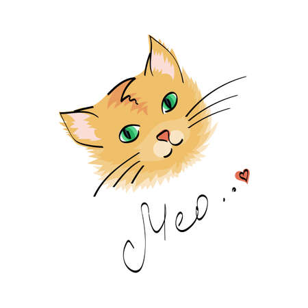 Doodle vector illustration of cute cat. Print design on t-shirt, sketch, card.のイラスト素材