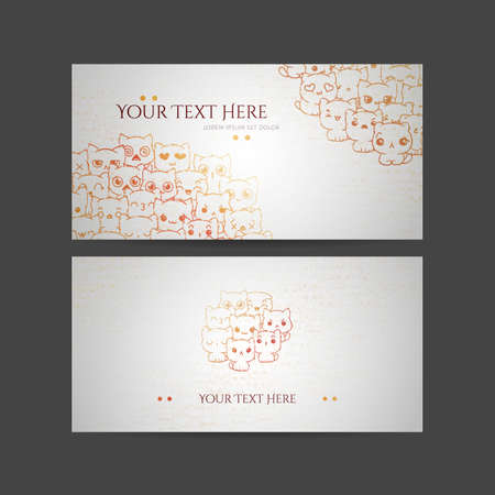 Set of card templates with cute cartoon cats and dogs with different emotions. Stickers and designs vector collection.のイラスト素材