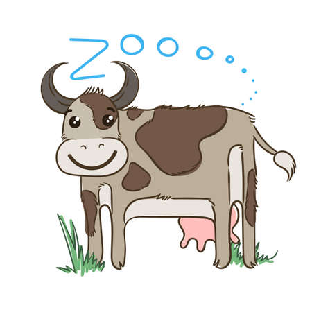 Illustration of doodle cute cow, hand drawn graphic. Vector cartoon.のイラスト素材
