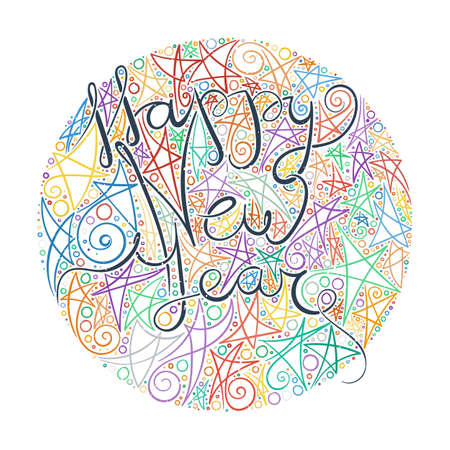 Happy New Year and Merry Christmas postcard with textのイラスト素材