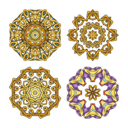 Mandala set. Abstract decorative background. Islam, Arabic, oriental, indian, ottoman, yoga motifs. Vector ornament collectionのイラスト素材