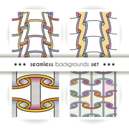 Set of seamless patterns like paper scrolls. Abstract vector textile backgroundsのイラスト素材