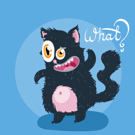 Cute monster kitten with text. Vector illustration for t shirt and print design. Poster, card, label. What?のイラスト素材