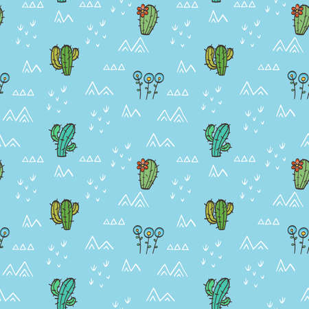 Desert seamless pattern with cactus and sand. Vector floral ornamentのイラスト素材