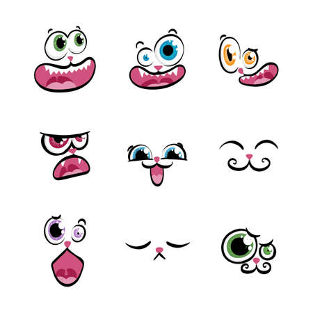 Set of expression emoticons. Set of kawaii emoji. Isolated vector illustrationのイラスト素材