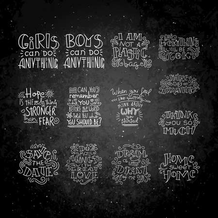 Hand drawn modern image with hand-lettering and decoration elements on a blackboard. Inspirational quote. Illustration for prints on t-shirts and bags, posters, cards.のイラスト素材