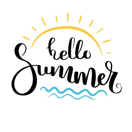 Hello summer Hand drawn motivation quote. Creative vector typography concept for design and printing. Ready for cards, t-shirts, labels, stickers, posters.のイラスト素材