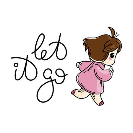 Let it go lettering. Cute cartoon kids. Vector illustration.のイラスト素材