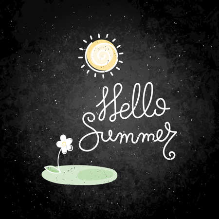 Hello summer. Hand written calligraphy quote motivation for life and happiness. For postcard, poster, prints, cards graphic design.のイラスト素材