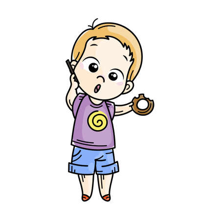 Cute cartoon lined kids. Vector and illustration.のイラスト素材