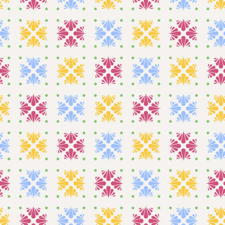 Colorful seamless flower polka pattern. Endless ornate ornamentのイラスト素材