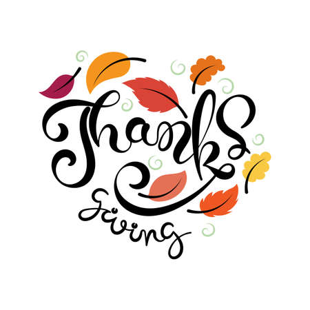 Happy Thanksgiving typography poster. Vector vintage lettering autumn calligraphy. Celebration hand drawn quotation for cardのイラスト素材