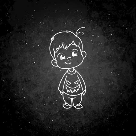 Cutest kid in haloween blouse. Illustration isolated on white background. Design element for print, t-shirt, poster, card, banner. Vector illustration. Chalk on a blackboardのイラスト素材