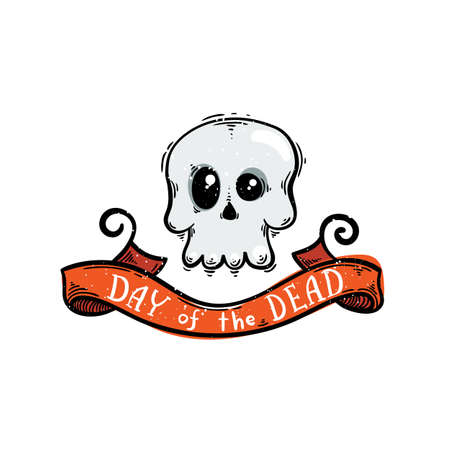 Illustration with the Day of the Dead lettering and skull. Vector image.のイラスト素材