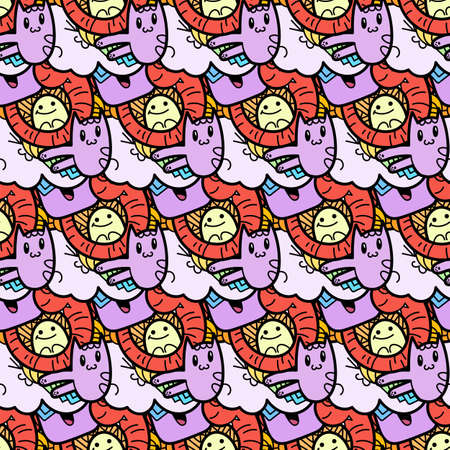 Funny doodle monsters seamless pattern for prints, designs and coloring books. Vector illustration