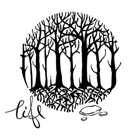 Life. Mysterious vector forest. Design for tribal tattoo, design, print, sign, tag, card, t-shirt.の写真素材