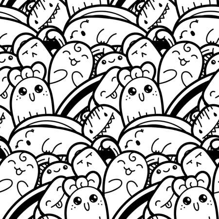 Funny doodle monsters seamless pattern for prints, designs and coloring books. Vector illustrationのイラスト素材