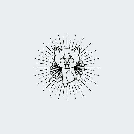 Vector illustration of a bristling cartoon cat. Lined jolt kittenのイラスト素材