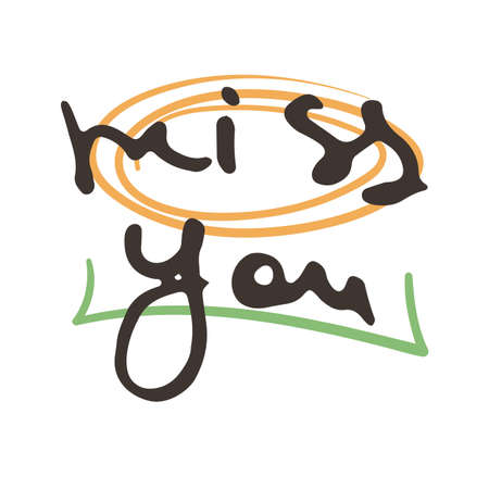 Miss You. Vector hand draw lettering. Ink draw illustration for postcard, greeting card and banner. Grunge lettering logoのイラスト素材
