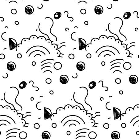 Seamless vector pattern with cute cartoon monsters and beasts. Nice for packaging, wrapping paper, coloring pages, wallpaper, fabric, fashion, home decor, prints etc. Vector illustrationのイラスト素材