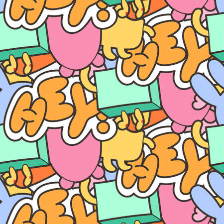 Hey. Seamless vector pattern with cute cartoon monsters and beasts. Nice for packaging, wrapping...