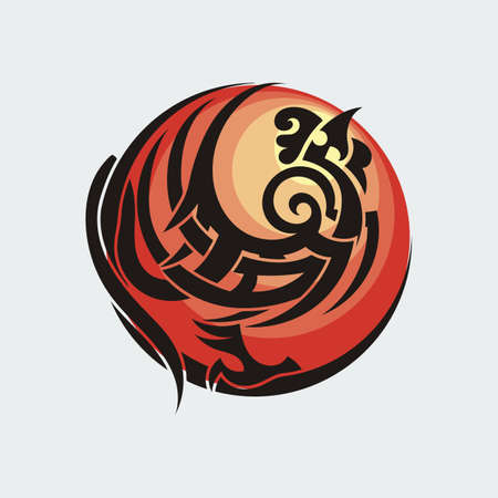 Tribal Rooster Chinese New Year Black and White Tattoo Symbol. Vector illustrationのイラスト素材