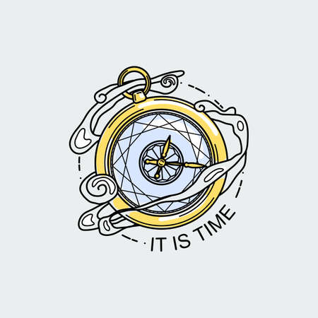 It is time. Vintage illustration of thin line clock timer icon. Graphic design  print, label, badge, sticker, emblem, sign, identity.のイラスト素材