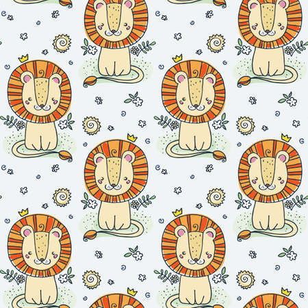 Seamless cute childish pattern with hand drawn cute animals. Creative doodle kids texture for fabric, wrapping, textile, wallpaper, prints, apparel. Vector illustrationのイラスト素材