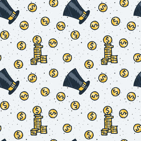 Seamless doodle pattern with cute money elementsのイラスト素材