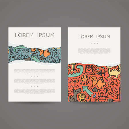 Doodle colorful hand drawn for kids and play. Cartoon design artistic print templates. Vector setのイラスト素材