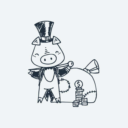 Cute cartoon animal. Vector clip art illustration for children design, cards, prints, coloring books. Grungy kawaii imageのイラスト素材