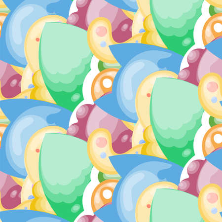 Seamless vector pattern with cute cartoon monsters and beasts. Nice for packaging, wrapping paper, coloring pages, wallpaper, fabric, fashion, home decor, prints etc. Vector illustrationのイラスト素材