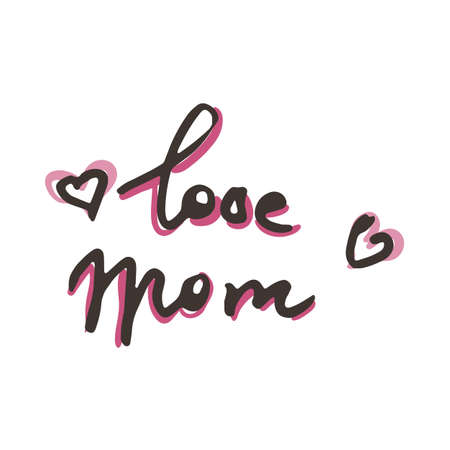 Love Mom doodle lettering banner. Calligraphy ink vector text. Image for greeting card, print, tag, t-shirtのイラスト素材