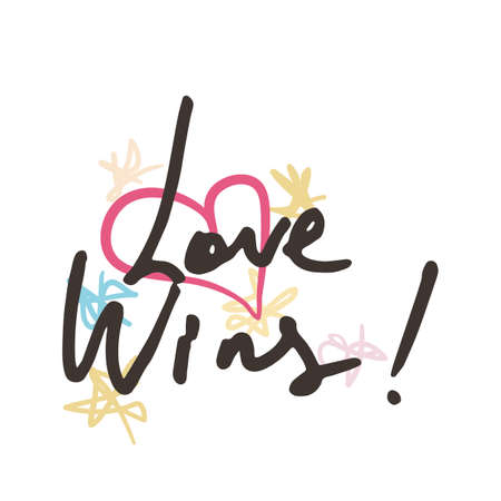 Love wins. Vector hand draw lettering. Ink draw illustration for postcard, greeting card and banner. Grunge letteringのイラスト素材