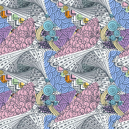 Abstract seamless oriental pattern with ocean waves, foam, splashes. Vector backdropのイラスト素材