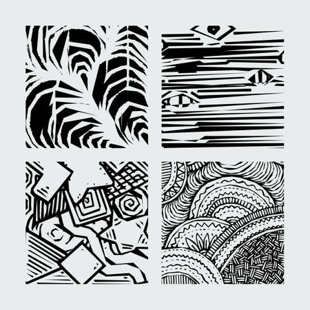 Hand drawn grunge textures. Artistic collection of rough graphic patterns, ethnic abstract lines, tribal ink symbols. Vector imageのイラスト素材