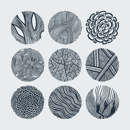 Set of grunge halftone drawing textures. Random doodle circles. Vector illustration