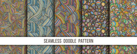 Set of hand drawn seamless grunge textures. Artistic illustration of rough graphic patterns, ethnic abstract lines, tribal ink symbols.のイラスト素材