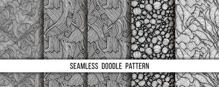 Set of hand drawn seamless grunge textures. Artistic illustration of rough graphic patterns, ethnic abstract lines, tribal ink symbols.のイラスト素材