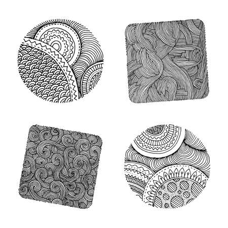 Set of hand drawn grunge textures. Artistic collection of rough graphic patterns, ethnic abstract lines, tribal ink symbols.のイラスト素材