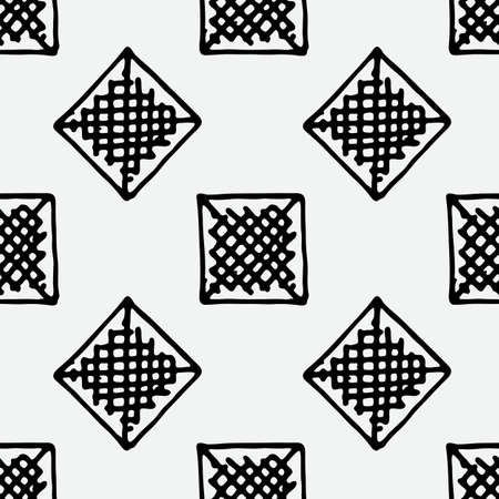 Seamless grunge doodle modern pattern. Geometry square fabric sample. Abstract vector illustrationのイラスト素材