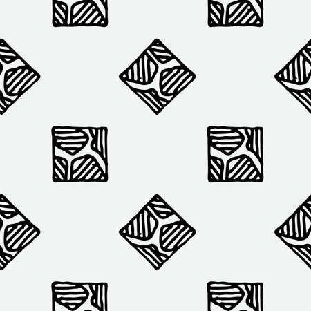 Seamless grunge doodle modern pattern. Geometry square fabric sample. Abstract vector illustrationのイラスト素材