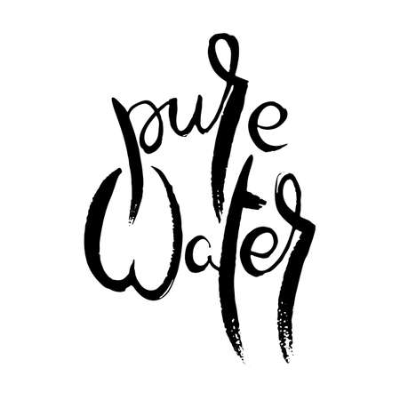 Pure Water. Hand lettering grunge card with textured handcrafted doodle letters in retro style. Hand-drawn vintage vector typography illustrationのイラスト素材