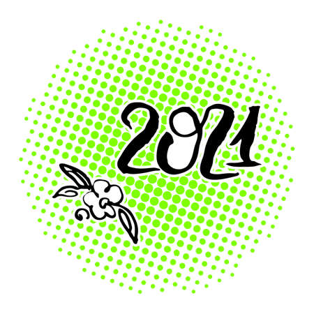 2021 Year. Hand lettering grunge card with textured handcrafted doodle letters in retro style. Hand-drawn vintage vector typography illustrationのイラスト素材