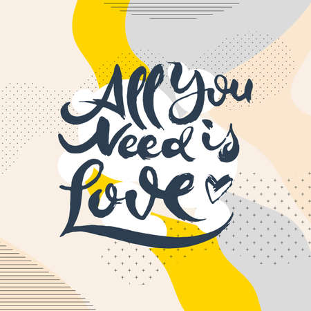 All You Need Is Love. Hand drwan grunge lettering isolated artwork on ornate background. Stamp for t-shirt graphics, print, poster, banner, flyer, tags, postcard. Vector imageのイラスト素材