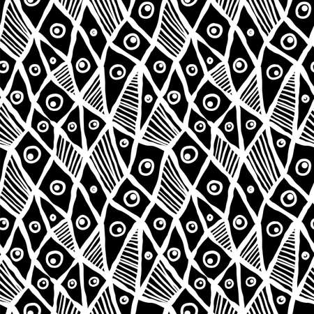 Seamless hand drawn ink pattern. Creative endless background with blots. Abstract striped texture with bold monochrome lines. Decorative vector designのイラスト素材